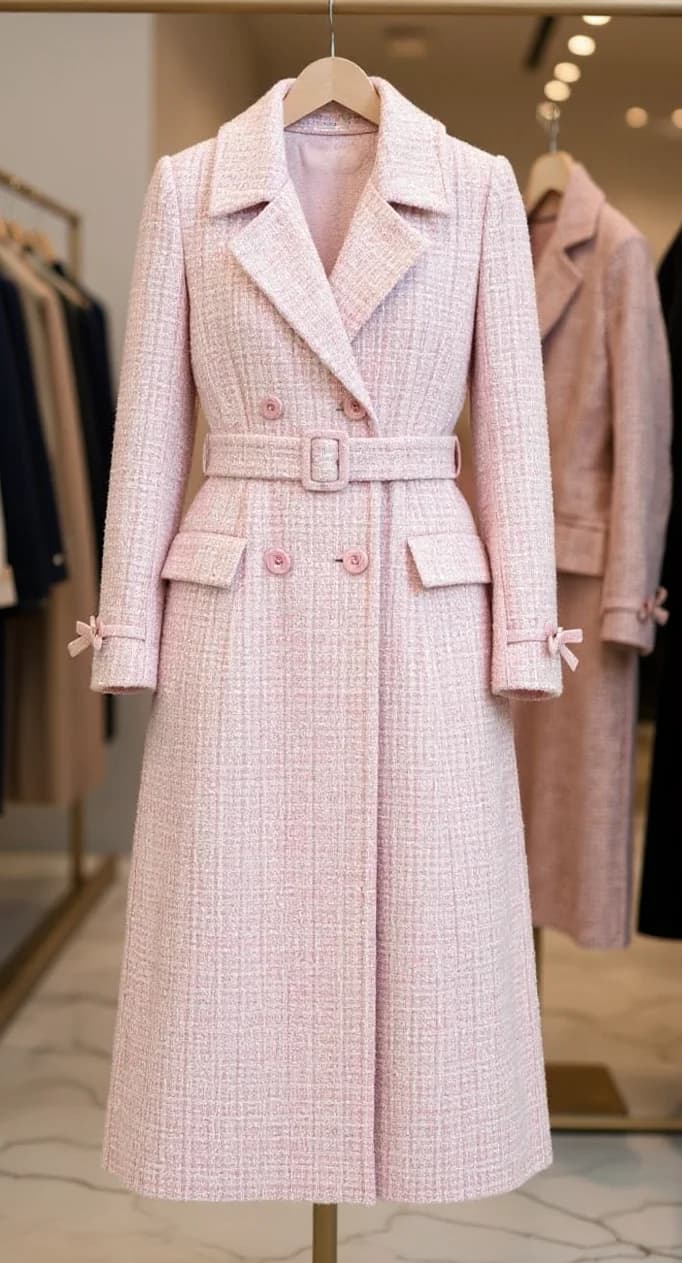 Product photo used for Fashion Model in Pink Tweed Coat, Heels & Bag at Harvard Graduation