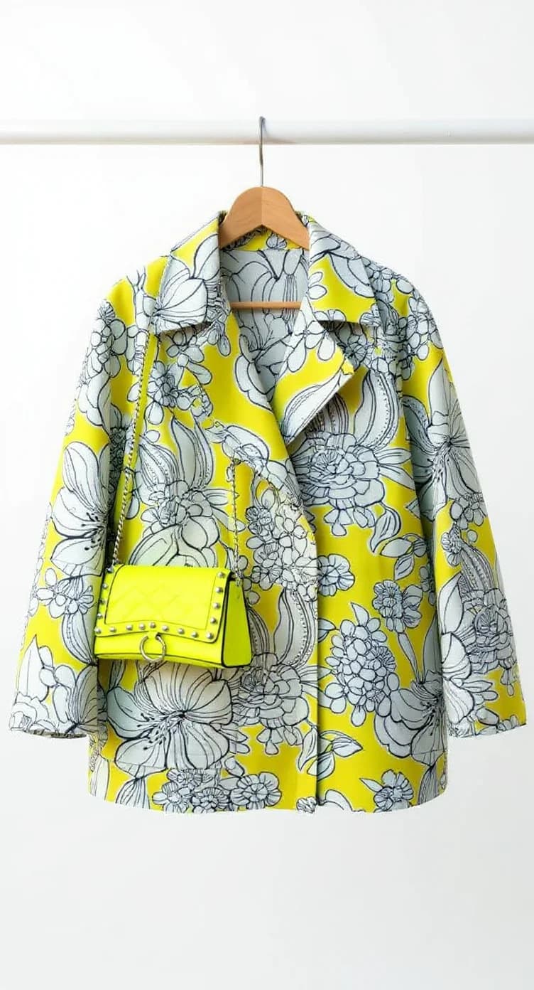 Product photo used for Yellow Floral Jacket Urban Editorial Knees-Up Look
