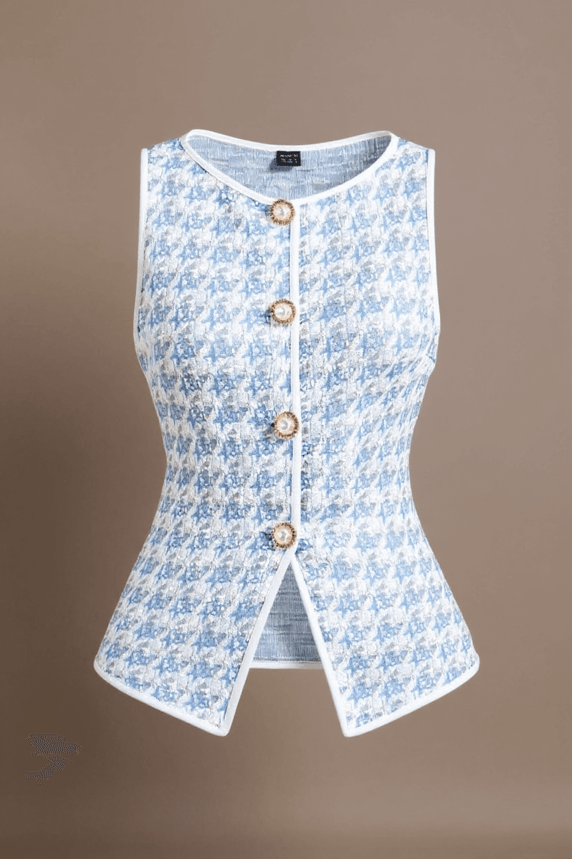 System product Floral Tweed Vest – studio fashion shot for AI generation
