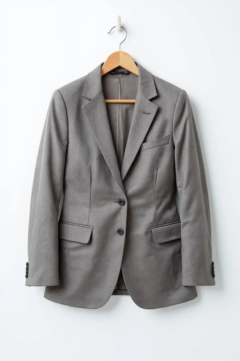 Product photo used for Seated Fashion Model in Gray Blazer, Blue Jeans & Sneakers at Café