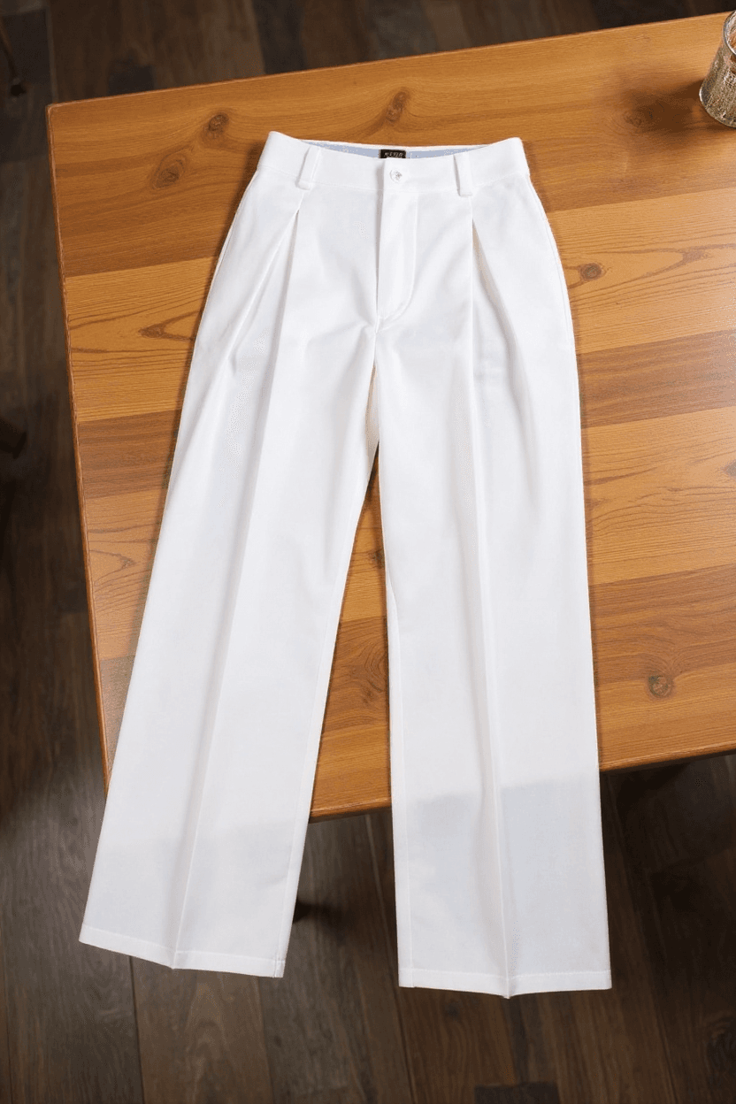 System product Elegant white tailored pants – studio product shot for AI generation